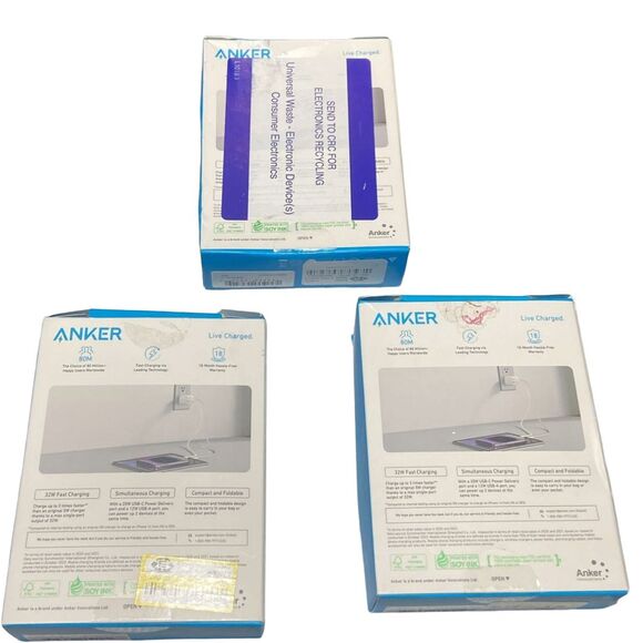 Anker 33W 2‑Port USB‑C Wall Charger + 6ft Cable White Lot of 3 NEW Box Wear - Picture 7 of 10